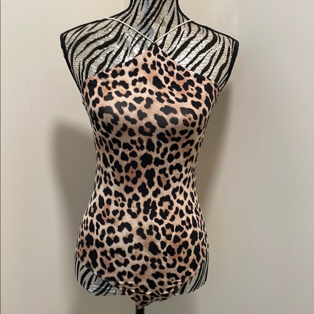 Leopard Print Halter Bodysuit